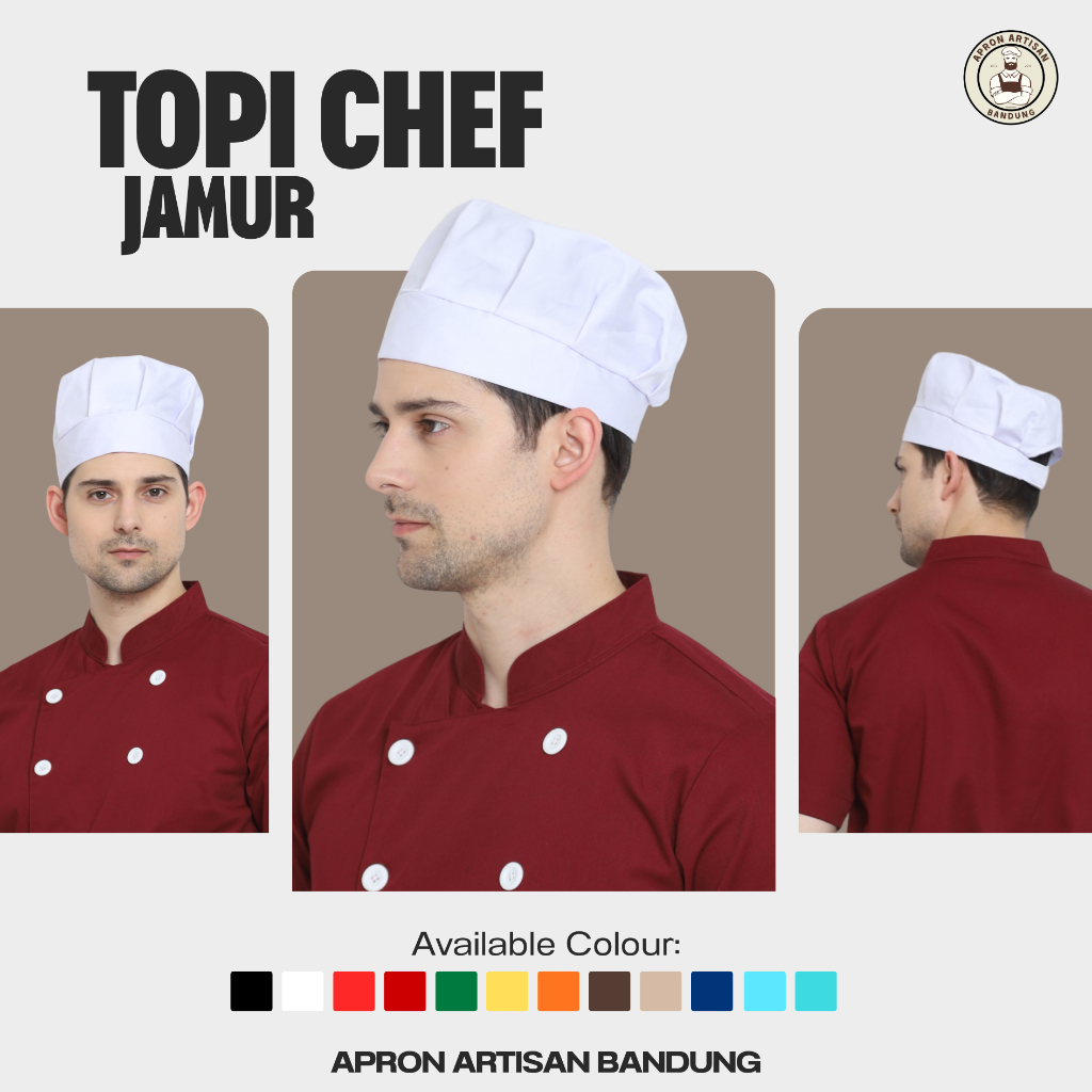 Topi Koki Topi Chef Model Jamur untuk Barista Barberman Waiters Pelayan Resto Hotel Pabrik Pastry Ukuran Dewasa High Quality
