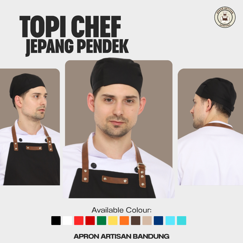 Topi Koki / Topi Chef / Topi Bedah / Topi Medis Model Jepang Pendek untuk Barista Barberman Waiters Pelayan Resto Hotel Pabrik Pastry Ukuran Dewasa High Quality