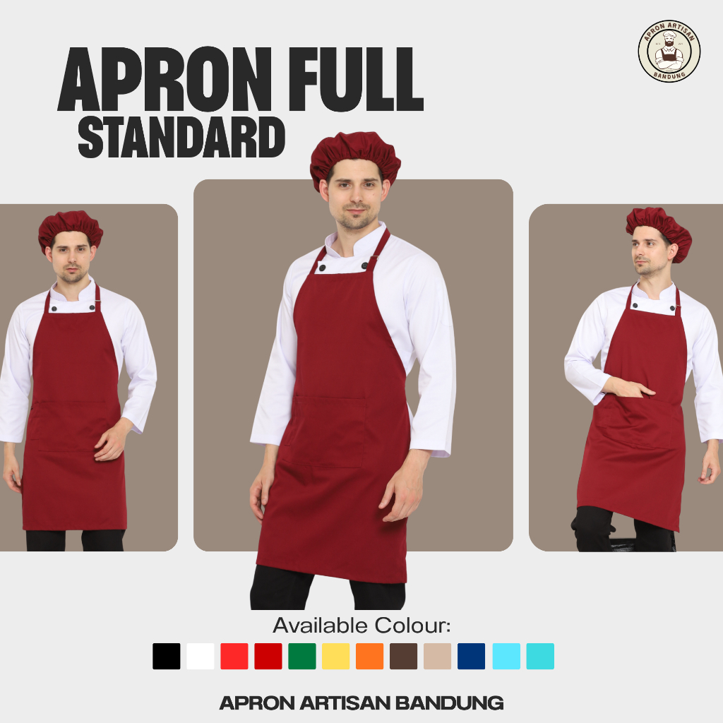 Celemek Masak Full Polos Apron Chef untuk Koki Barista Barberman Waiters Pelayan Resto Hotel